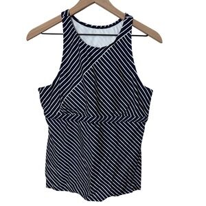 Athleta Navy White Stripe Halter Neck Swim Top Beach Pool Activewear Women's XL